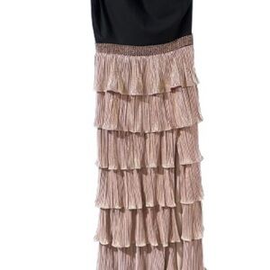 Mac Duggal Elegant Black and Gold Tiered Dress